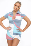 KATCH ME Blue Kinit V Neck Polo Collar Bodycon Playsuit Playsuit 23.99