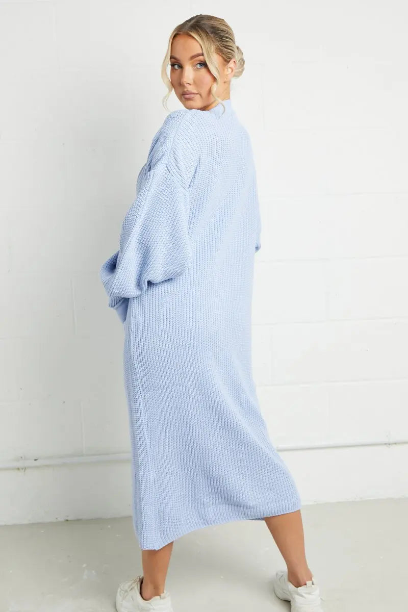 KATCH ME Blue Knitted Longline Cardigan Coat 20.99