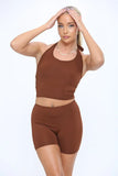 KATCH ME Brown Halter Tie Back Sleeveless Crop Top & Short Co-ord Co-ords 