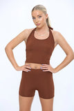 KATCH ME Brown Halter Tie Back Sleeveless Crop Top & Short Co-ord Co-ords 18.99