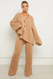 Camel Rib V Neck Knitted Top & Pants Loose Co-ord