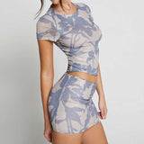 KATCH ME Grey Print Crew Neck Short Sleeve Crop Top & Mini Skirt Bodycon Co-ord  19.99