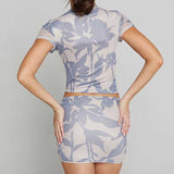 KATCH ME Grey Print Crew Neck Short Sleeve Crop Top & Mini Skirt Bodycon Co-ord  19.99