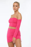 KATCH ME Hot Pink Off Shoulder Ruched Crop Top & Slit Mini Skirt Co-ord  15.99