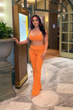 KATCH ME Orange Drawstring Open Back Crop Top & Wide Leg Pants Co-ord  23.99