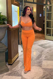 KATCH ME Orange Drawstring Open Back Crop Top & Wide Leg Pants Co-ord  23.99