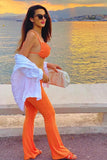 KATCH ME Orange Drawstring Open Back Crop Top & Wide Leg Pants Co-ord  23.99