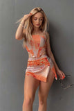 KATCH ME Orange Floral Printed Fishbone Crop Top & Slit Skirt Co-ord  22.99