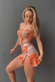 KATCH ME Orange Floral Printed Fishbone Crop Top & Slit Skirt Co-ord  22.99