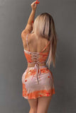 KATCH ME Orange Floral Printed Fishbone Crop Top & Slit Skirt Co-ord  22.99