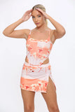 KATCH ME Orange Floral Printed Fishbone Crop Top & Slit Skirt Co-ord  22.99