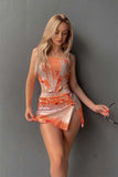 KATCH ME Orange Floral Printed Fishbone Crop Top & Slit Skirt Co-ord  22.99