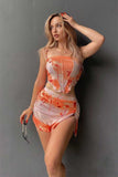 KATCH ME Orange Floral Printed Fishbone Crop Top & Slit Skirt Co-ord  22.99