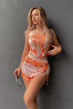 KATCH ME Orange Floral Printed Fishbone Crop Top & Slit Skirt Co-ord  22.99