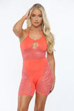 KATCH ME Orange Halter Sleeveless Cutout Mesh Playsuit Playsuit 19.99