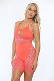 KATCH ME Orange Halter Sleeveless Cutout Mesh Playsuit Playsuit 19.99