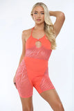 Orange Halter Sleeveless Cutout Mesh Playsuit