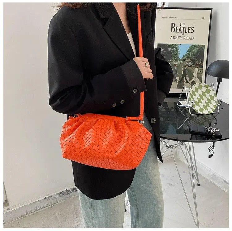 KATCH ME Orange PU Leather Weave Strap Pouch Crossbody Bag  23.99