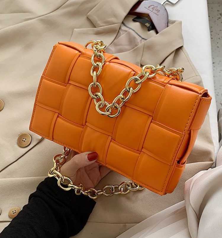KATCH ME Orange Square Weave Gold Chain Bag ACC 21.99
