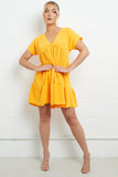 KATCH ME Orange V Neck Short Sleeve Pleated Hem Dress Dress 13.99