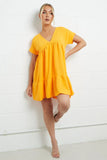 KATCH ME Orange V Neck Short Sleeve Pleated Hem Dress Dress 13.99