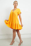 KATCH ME Orange V Neck Short Sleeve Pleated Hem Dress Dress 13.99