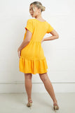 KATCH ME Orange V Neck Short Sleeve Pleated Hem Dress Dress 13.99