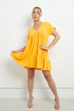 KATCH ME Orange V Neck Short Sleeve Pleated Hem Dress Dress 13.99