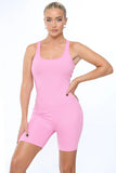 Pink Rib Knit High Waist Yoga Sport Bodycon Playsuit