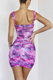 KATCH ME Purple Cutout Ruched Straps Wrap Pleated Mini Dress  21.99