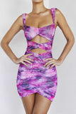 KATCH ME Purple Cutout Ruched Straps Wrap Pleated Mini Dress  21.99