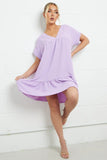 KATCH ME Purple V Neck Short Sleeve Pleated Hem Dress Dress 13.99