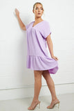 KATCH ME Purple V Neck Short Sleeve Pleated Hem Dress Dress 13.99