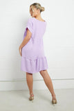 KATCH ME Purple V Neck Short Sleeve Pleated Hem Dress Dress 13.99