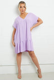 KATCH ME Purple V Neck Short Sleeve Pleated Hem Dress Dress 13.99